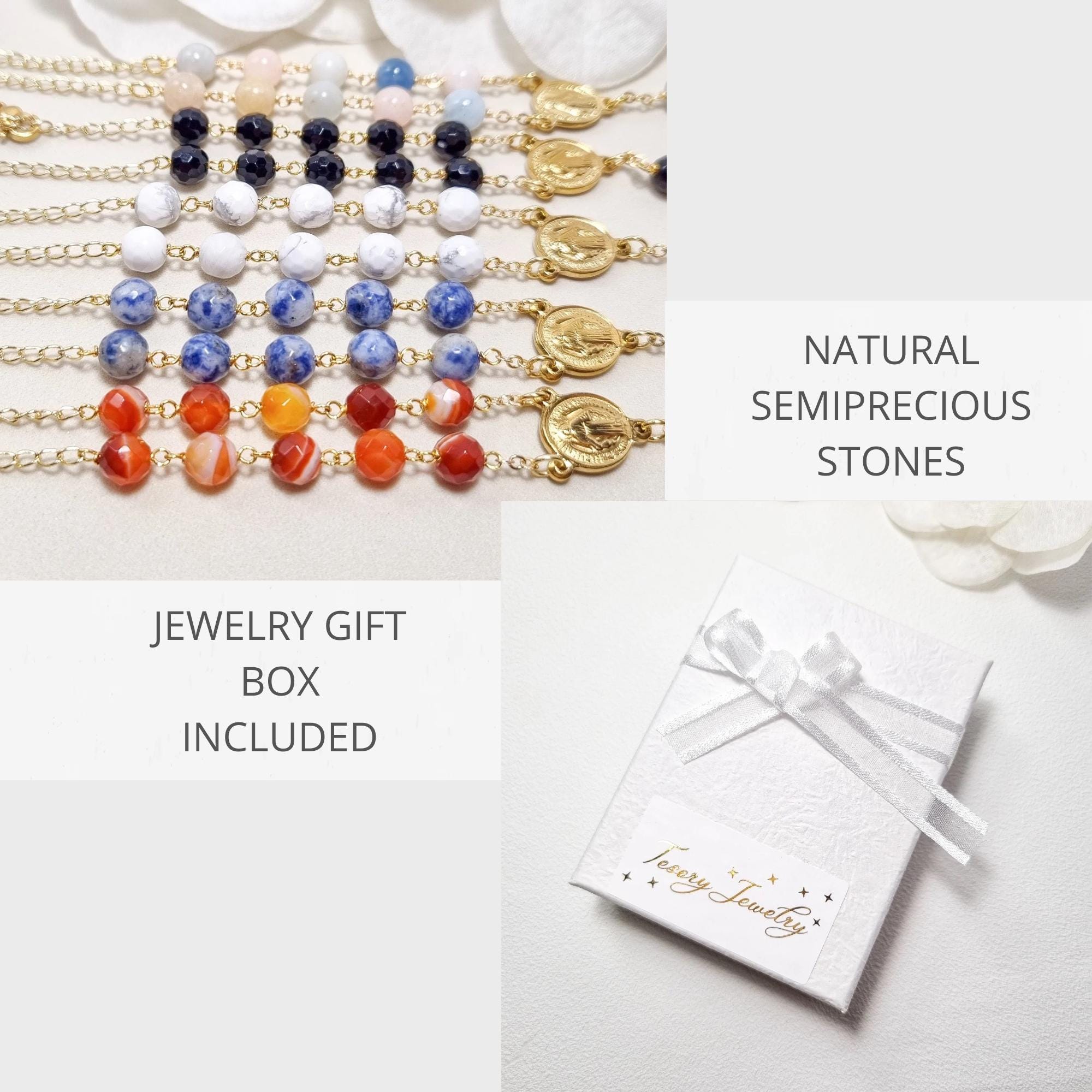 Autorosenkranz, Rückspiegelkreuz, Ein Jahrzehnt Gebetsperlen zum Aufhängen, Rosenkranzarmband aus Natursteinen, katholisches Geschenk, Religiöses Accessoire
