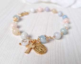 Personalized Rosary Bracelet for Women and Girl in Natural Beryl