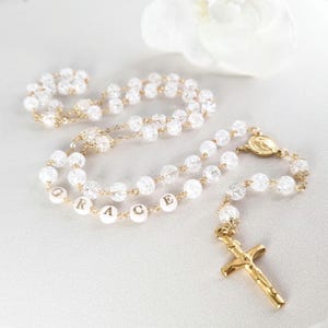 Rosario personalizado para bautismo y primera comunión, regalo para niña o niño, oración católica con nombre, collar rosario personalizado para ahijados y novias