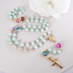 Rosario personalizado, regalo de bautismo y primera comunión para niña, oración católica con nombre, collar de rosario personalizado para mujer, coronilla para boda