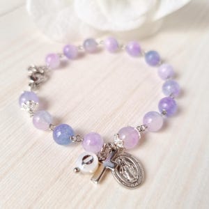 Bracciale rosario, Rosario personalizzato da una decina di grani, Regalo per la prima comunione, Gioielli cattolici, Rosario multicolore viola, Madrina