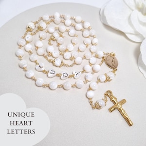 Rosario personalizado, collar de perlas personalizado, rosario de bautismo, oración de primera comunión, regalo de bautismo, boda, regalos de bautizo
