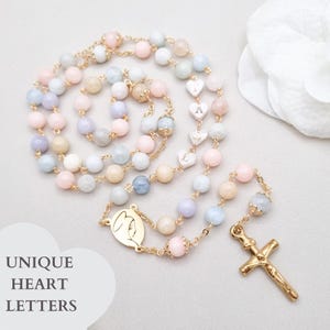 Rosario personalizado, collar de rosario para mujer, regalo de bautismo para niña, oración de primera comunión, joyería católica hecha a mano, personalizado