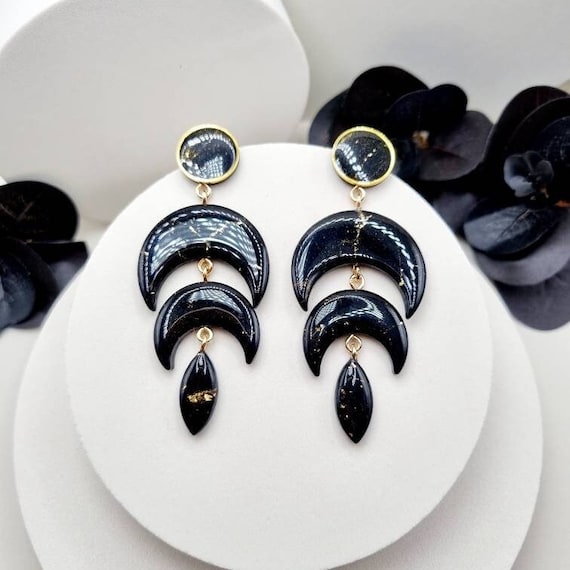 Gothic Moon Earrings – Black Alloy Moon Drop Dangle Earrings, Witch Celestial Jewelry For Women - View #8