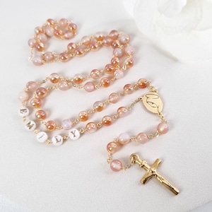 Rosario personalizado, collar de rosario para mujer, regalo de rosario para bautizo de niña, oración de primera comunión, accesorios de boda, regalo de bautizo