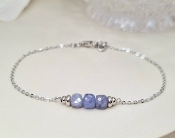 Tanzanize bracelet for women, December birthstone bracelet, Dainty crystal wristband, Precious gemstone birth stone gift