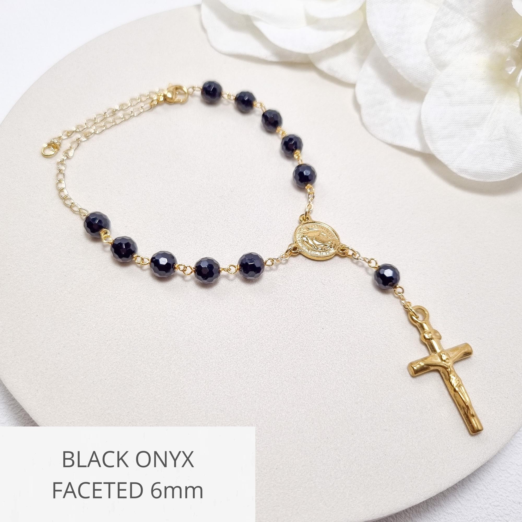 Autorosenkranz, Rückspiegelkreuz, Ein Jahrzehnt Gebetsperlen zum Aufhängen, Rosenkranzarmband aus Natursteinen, katholisches Geschenk, Religiöses Accessoire