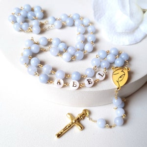 Rosario personalizado, collar de rosario, regalo de bautismo para bebé niño, oración de primera comunión, joyería católica, personalizado
