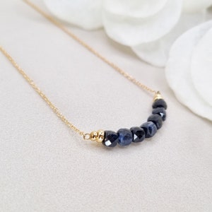 Genuine Sapphire bar necklace in square faceted gems, September birthstone, Deep blue wedding jewelry accessory, Birthday gift women