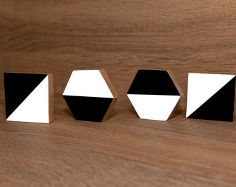 Black White Geometric Pattern Cabinet & Drawer Knobs - Art Deco Dresser Pulls, Cupboard Hardware, Modern Knobs