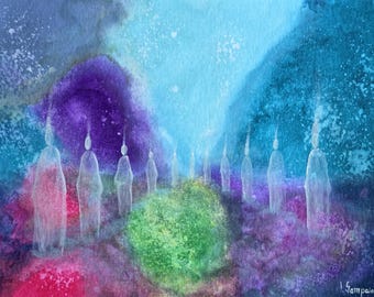 Original Abstract Acrylic Painting: Colorful Spiritual Art (11.8x15.7in)