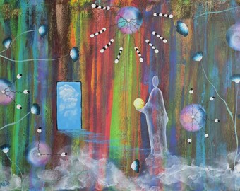 The Keeper of the Frequency Gate – Abstract Acrylic Painting on Paper (A3)