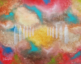 Ancestors Acrylic Painting: Colorful Abstract Spiritual Art (30x40cm)