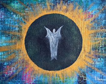 Original Acrylgemälde: Bunte abstrakte spirituelle Kunst (30 x 40 cm)
