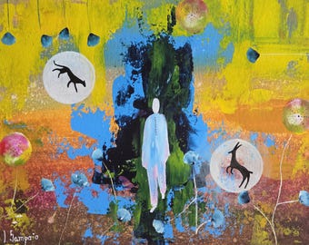 Dream Keeper Painting: Colorful Abstract Art, Spiritual Artwork (30x40cm)