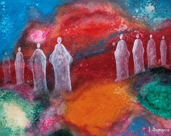 Peace Keepers: Colorful Abstract Acrylic Painting on Paper (30x40cm)