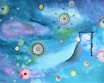 The Frequency Gate Original Painting, Spiritual Acrylic Art, Paper Wall Art (29.7 x 42 cm)