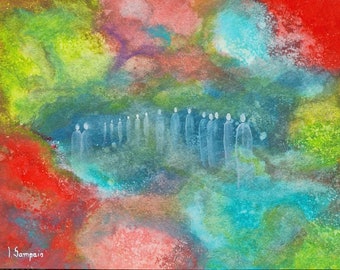Ancestors: Colorful Abstract Acrylic Painting on Paper (30x40cm)