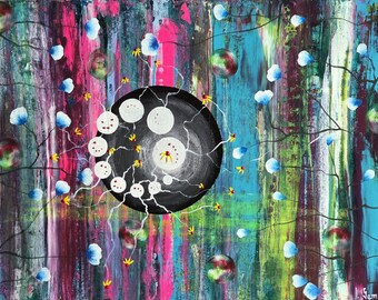 Original Abstract Acrylic Painting on Paper – Mystical Surreal Artwork (29.7×42cm)