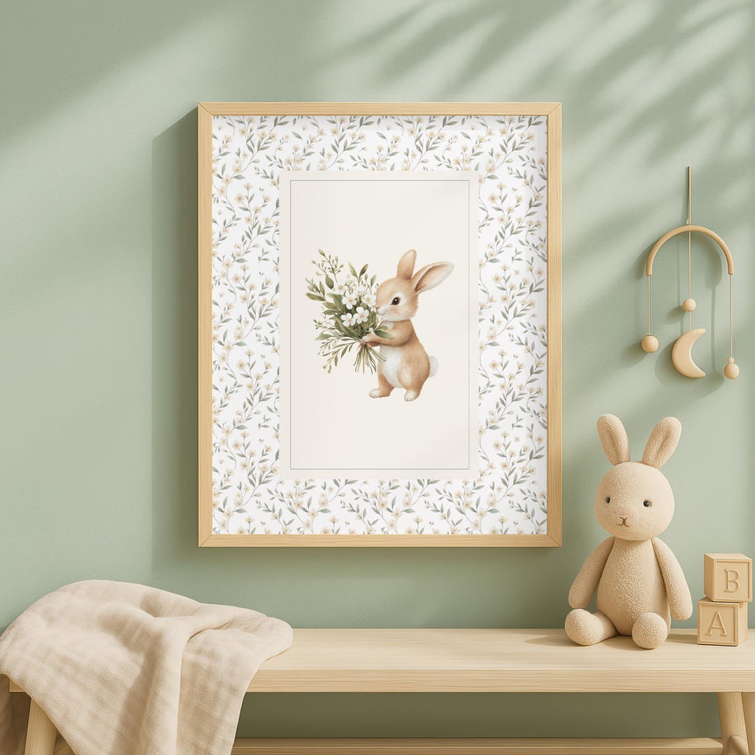 Bunny Nursery Wall Art Printable, Baby Bunny Wall Decor, Neutral Animal ...