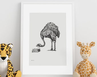 Surreal Illustration - ostrich - Original Digitize sketch - Digital Print - Printable - Funny Sketching