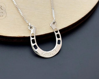 Personalized Sterling Silver Horseshoe Necklace: Lucky Charm Pendant