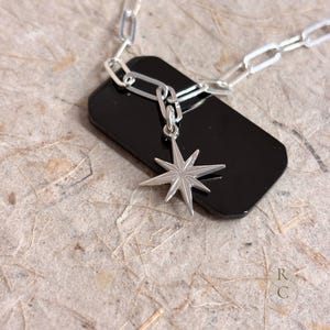Sterling Silver North Star Necklace: Dainty Celestial Paperclip Chain