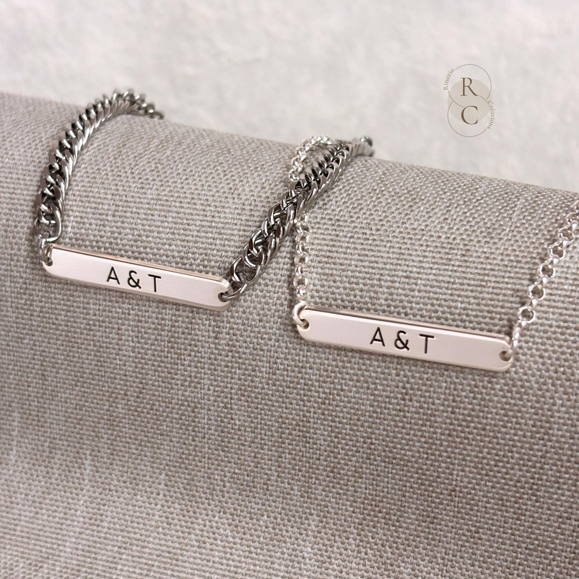Personalized Sterling Silver Initial Bracelet Set for Couples