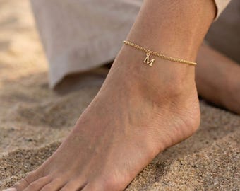 Sterling Silver Anklet with Initial - Handmade Anklets for Women