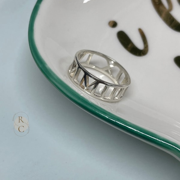 Bague avec Chiffres Romains•Alliance Date Chiffre Romain en Argent 925•Bijou avec Date de Mariage•Cadeau Bague Fait Main en Or