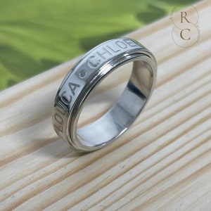 Anillos giratorios personalizados para hombre y mujer - Anillo de plata de ley personalizado con nombres de niños - Anillos para hombre - Anillo antiestrés - Idea de regalo de anillo