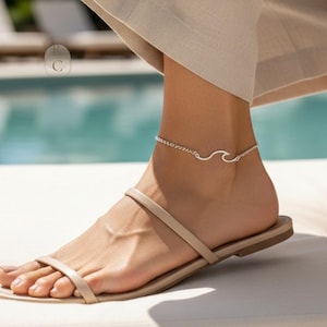 Sterling Silver Wave Anklet: Beach Jewelry, Adjustable Length