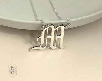 Custom Old English Initial Necklace: Sterling Silver & Gold Plated Letter Necklace