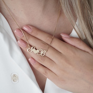 Collar de plata con dos iniciales para mujer, colgante de amor personalizado para ella, regalo de aniversario, collar para esposa, collar delicado para el día de San Valentín