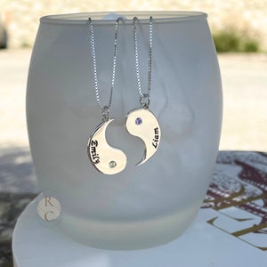 Colares personalizados de casal Yin Yang - Pingentes gravados de prata esterlina Yin Yang - Joias para casais - Colares personalizados para casais