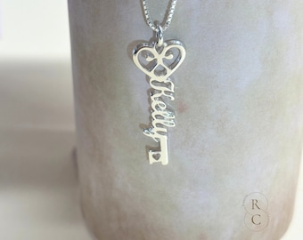 Personalized Sterling Silver Key Name Necklace: Heart Pendant