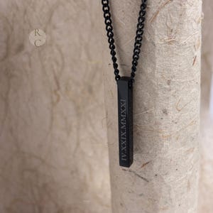 Personalized Black 3D Bar Necklace for Men - Stainless Steel Date Necklace