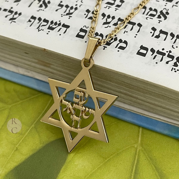 Star of David Am Yisrael Chai Necklace-Magen David Necklace-Sterling Silver or Gold Jewish Jewelry-Gifts from Israel-David Star Pendant