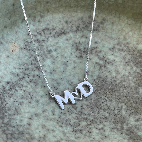 Personalized Initial Necklace - Sterling Silver Letter Necklace with Heart - Custom Name Jewelry