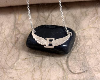 Sterling Silver Angel Wings Initial Necklace: Custom Celestial Jewelry