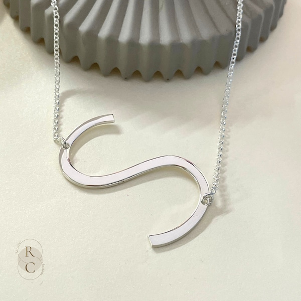 Collier Initiale et Prénom en Argent Sterling-Pendentif Initiale XXL Personnalisée pour Femme-Bijoux Tendance Fait Main-Cadeau Marraine