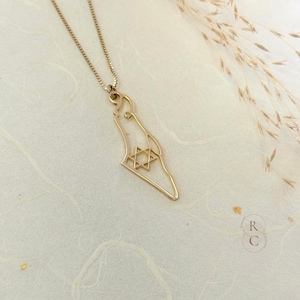 14K Gold Israel Map Halskette für Frauen - 14K Gold Davidstern Anhänger - Einzigartige Schmuck Geschenke Made in Israel