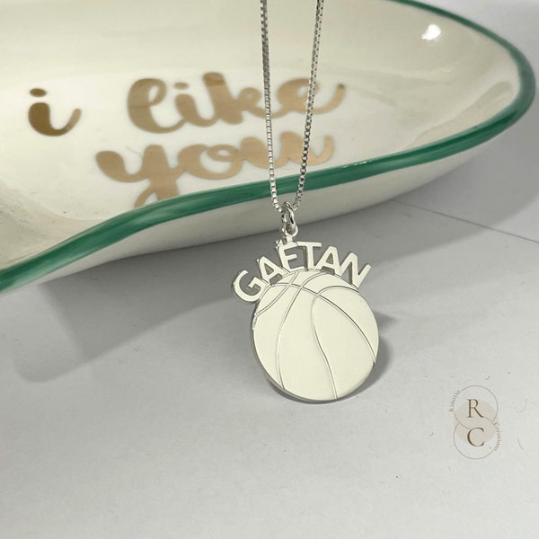 Sterling Silver Basketball Name Necklace For Men, Kids and Teens-Custom Basketball Pendant-Sports Fan Handmade Jewelry-Gift for Athlete Boy