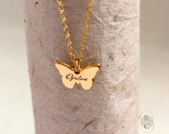 Delicate Engraved Butterfly Necklace – Sterling Silver or Gold Plated Option - Personalized Gift