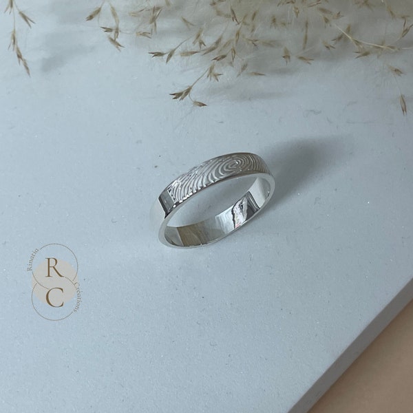 Fingerprint Ring for Men and Women-Wedding Rings with Fingerprint Sterling Silver-Custom Wedding Band to Husband or Wife-Engraved Jewelry