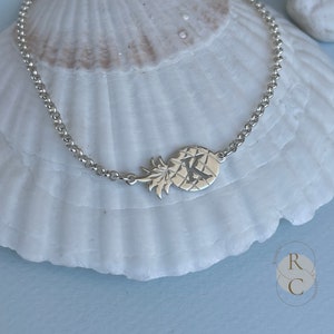 Pulsera de tobillo con piña personalizada con inicial para mujeres y niñas, colgante de piña en plata de ley, idea de regalo de verano de moda