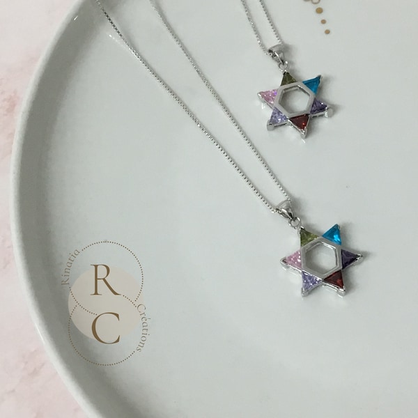 David Star Necklace with Colored Stone in Silver for Women-Colorful Magen David Pendant for Her-Religious Jewelry-Bat Mitzvah Gift-BFF Gift