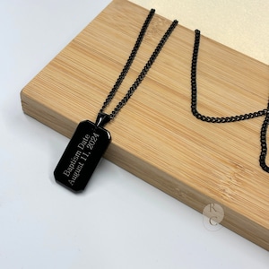 Collar de ónix negro personalizado para hombre, colgante negro grabado con láser en cadena de eslabones negros, accesorio personalizado, regalo perfecto para él, collar para hombre