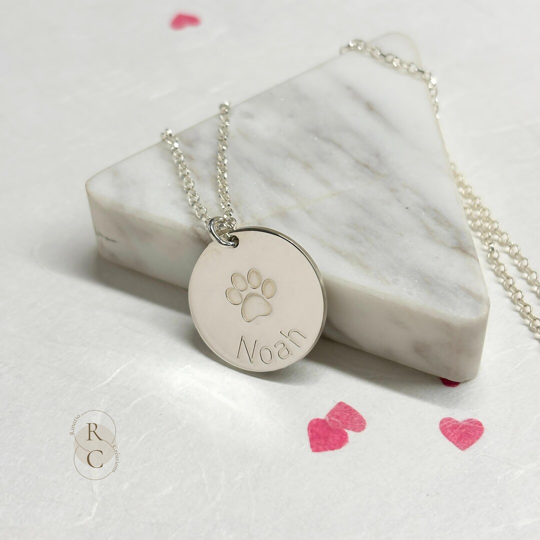 Personalized Sterling Silver Dog Paw Necklace: Engraved Pet Name Charm ...