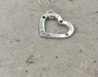 INBLUE Collana Con Ciondolo Cuore Personalizzabile In Argento 925 - Con 1/2/3 Nomi E Pietre Di Nascita - Regalo Per Mamma, Moglie, Figlia
